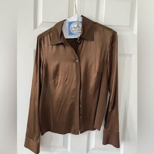 98% Silk, chocolate brown blouse